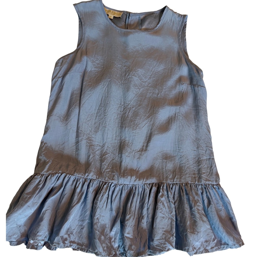 Britt Ryan Peplum Top Womens XS Blue Excellent Silk Sleeveless Ruffle Button